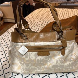 Coach Tan and Cream Signature Tote Bag